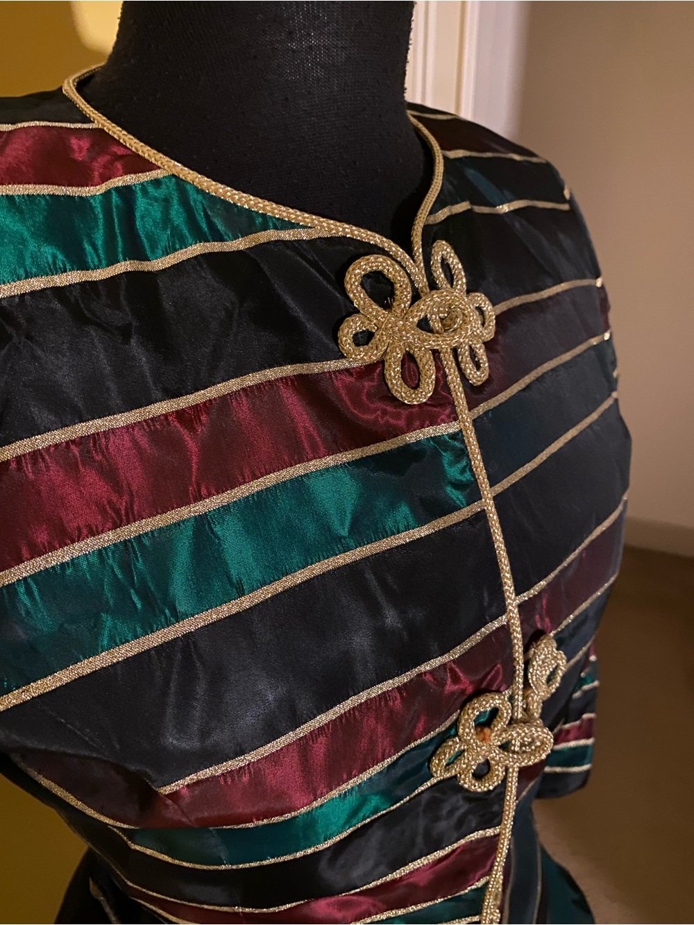 Vintage Striped Satin Jacket and Skirt w/ Gold Trim